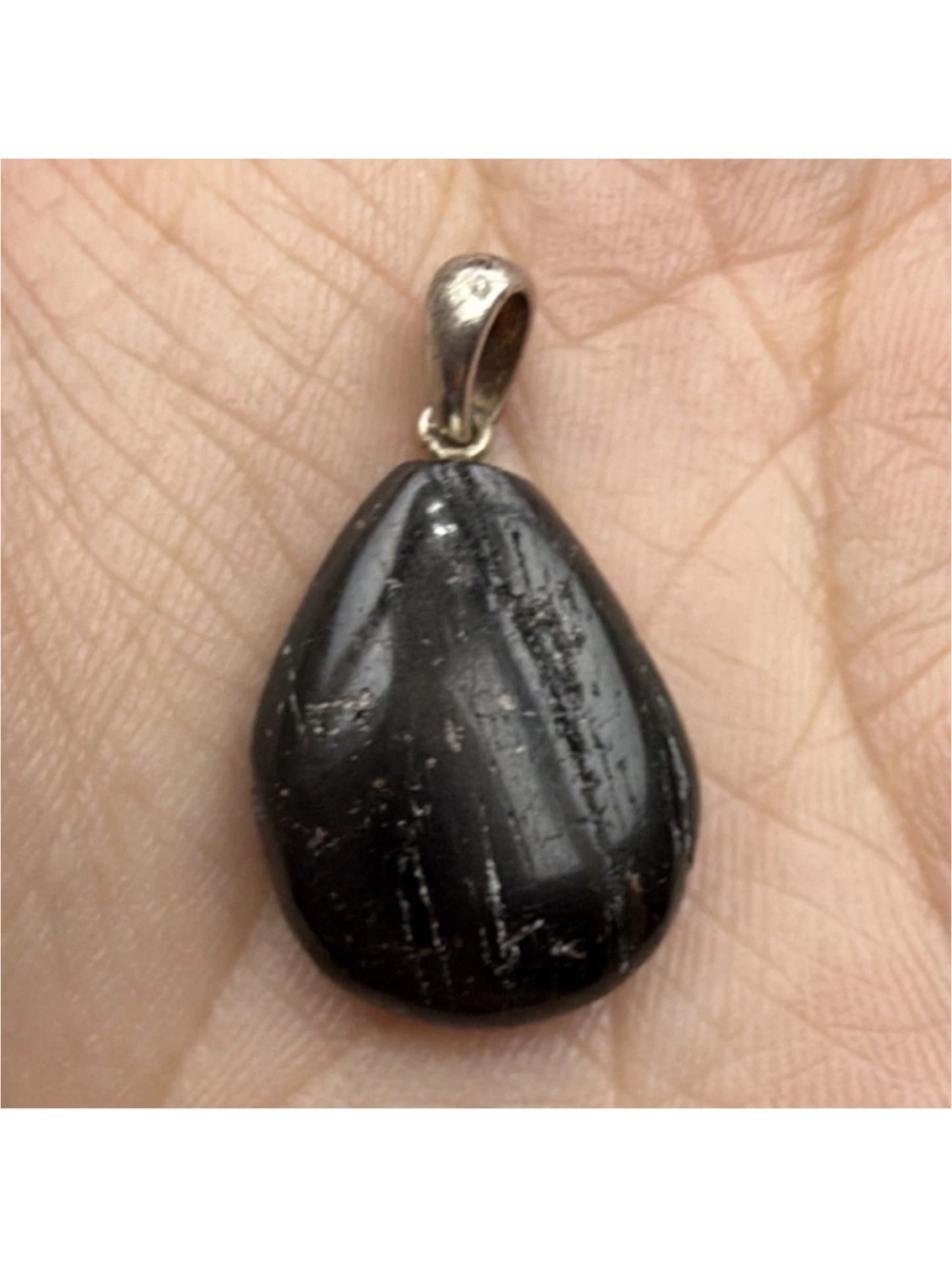 Sterling Silver 925 Onyx Teardrop Pendant Black Stone Signed w/ Bail
